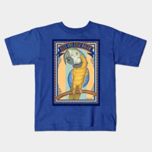 Cute African Blue and Gold Macaw with blue trim Kids T-Shirt